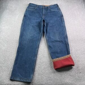 Duluth Jeans Mens 36x32 Blue Fleece Lined Flex Ballroom Stretch Denim Outdoors